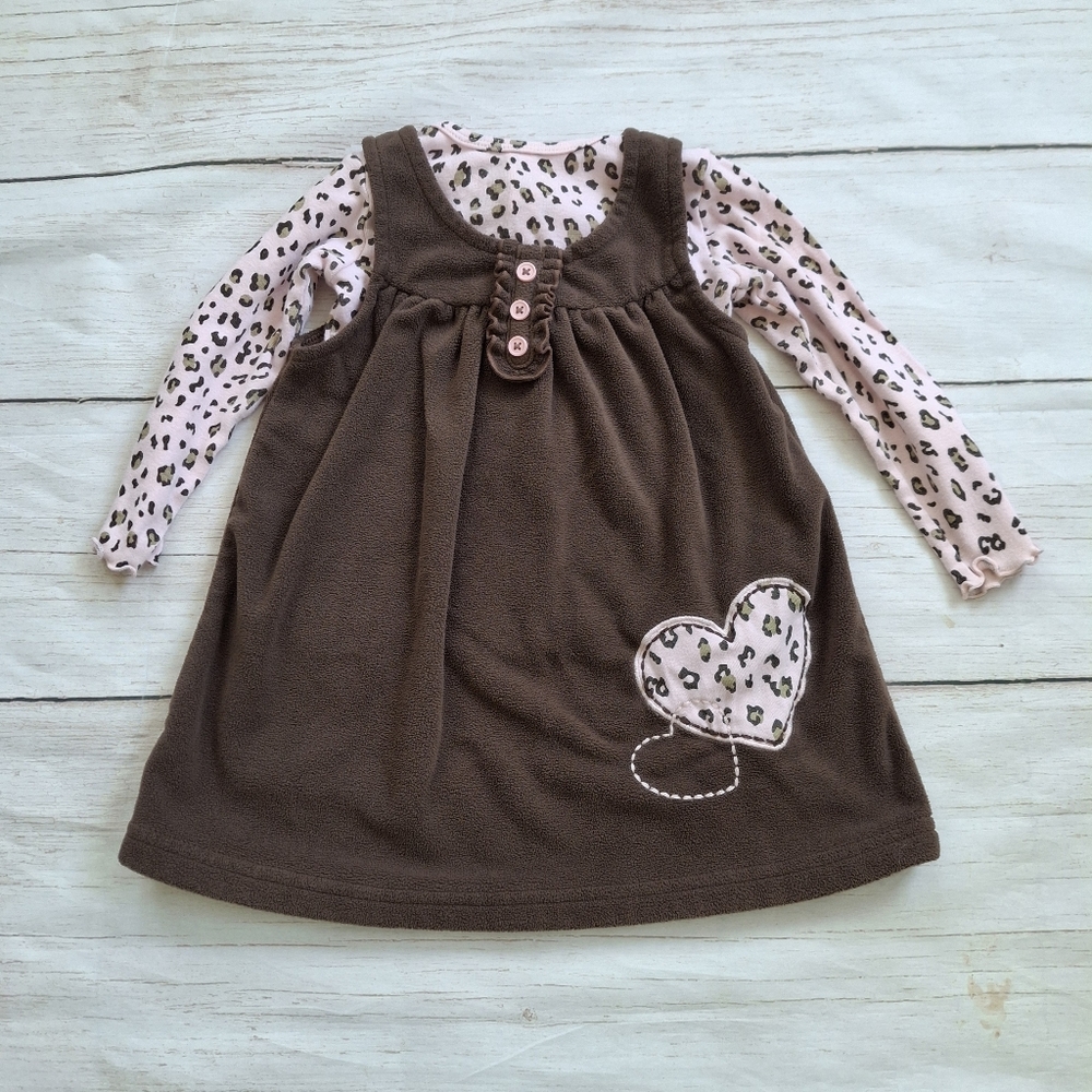 Carter's 12M Brown And Pink Two Piece Outfit Shirt And Jumper Dress